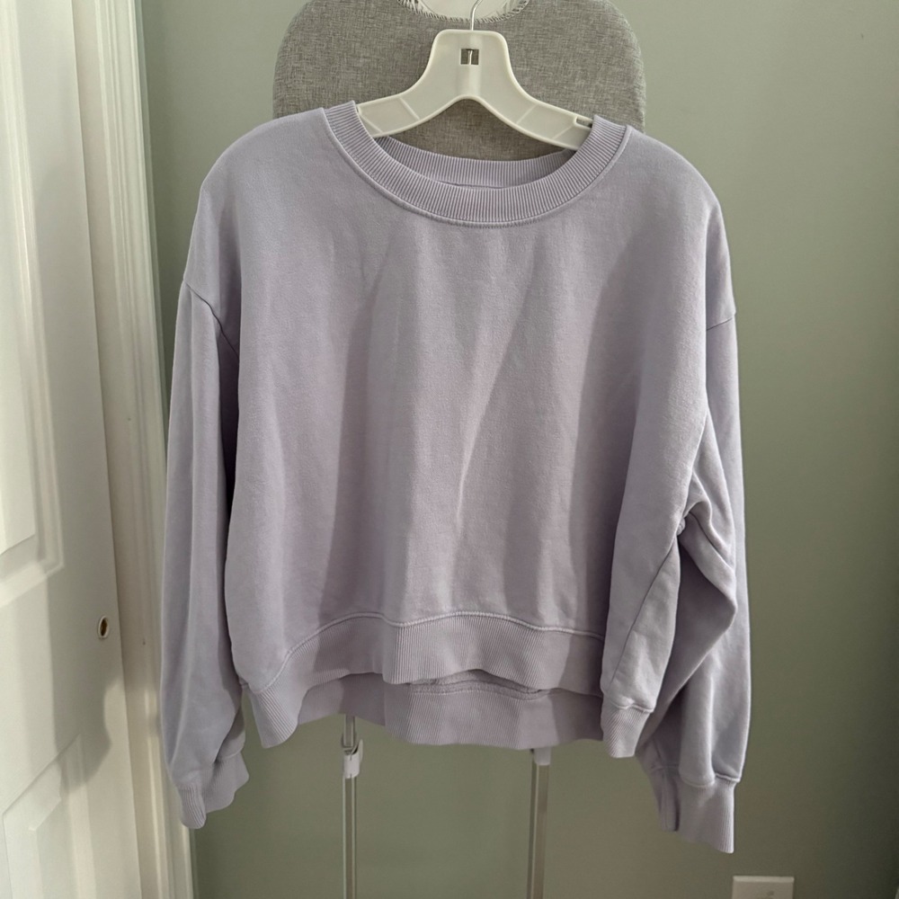 Zara Lilac Cropped Sweatshirt L Oversized Boxy Drop Shoulder Minimalist
